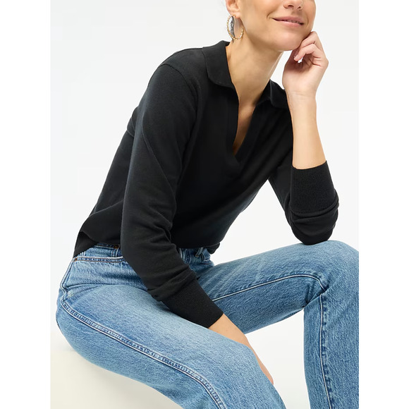 J. Crew Sweaters - NWT J. Crew Cotton Sweater Polo XXS Black J.Crew Women's BY045 90s